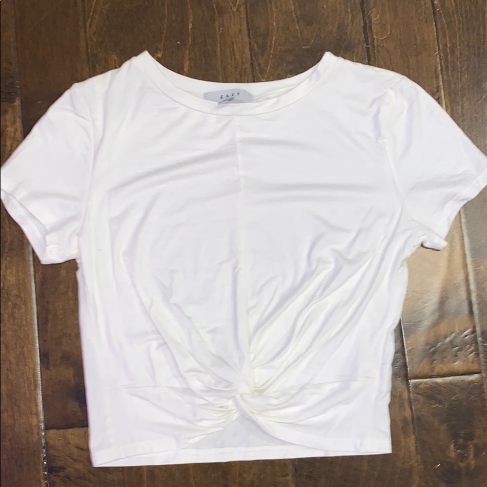 White crop top with knot.